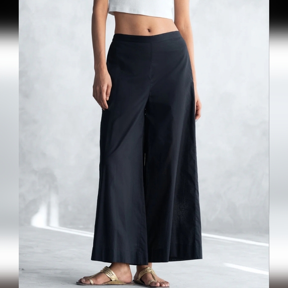 Nicobar 100% Organic Cotton Pyjama Pajama Black Wide-Leg Pull On Pants L Large